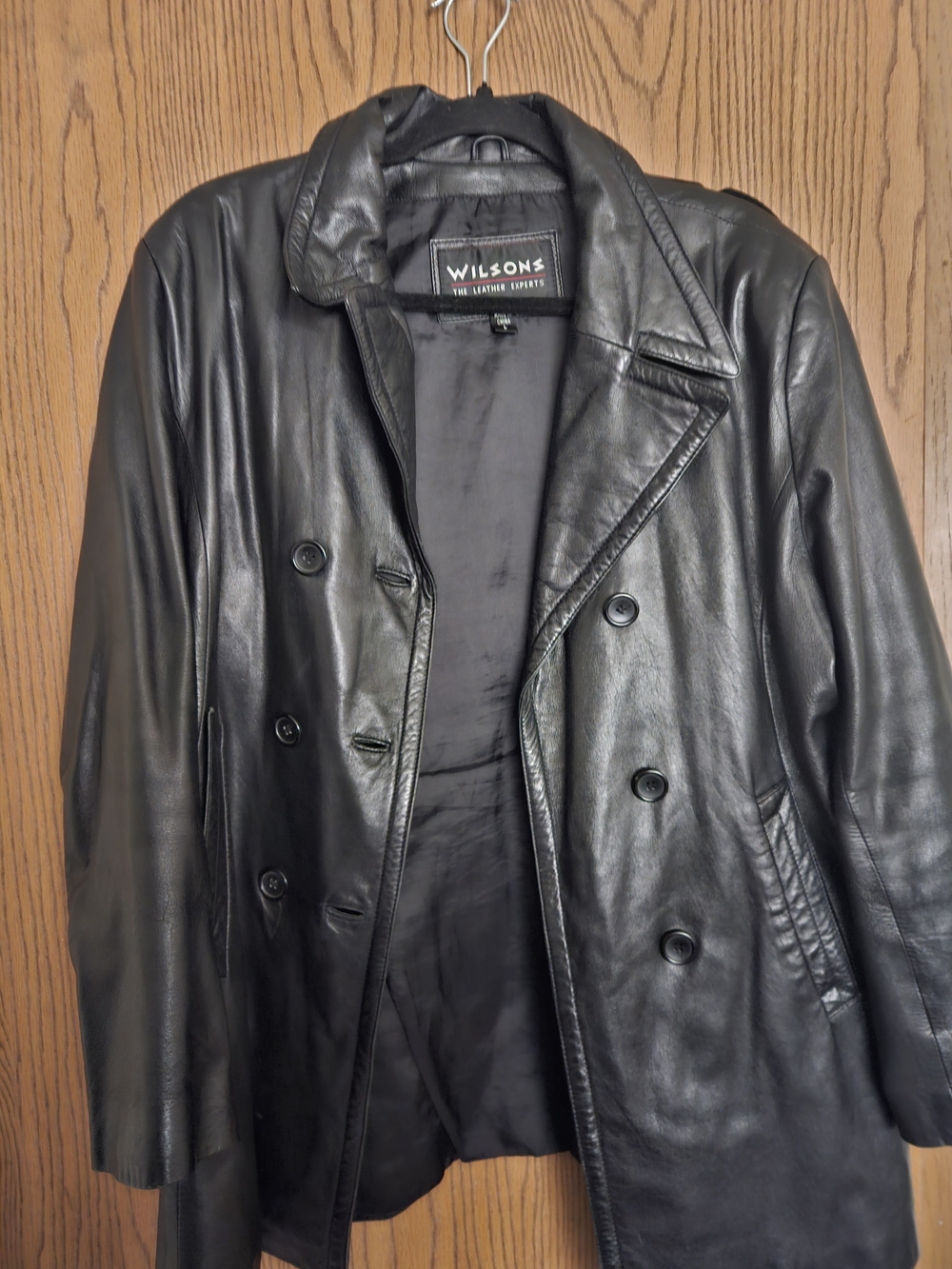 Wilsons Leather Black Double-Breasted Leather Coat